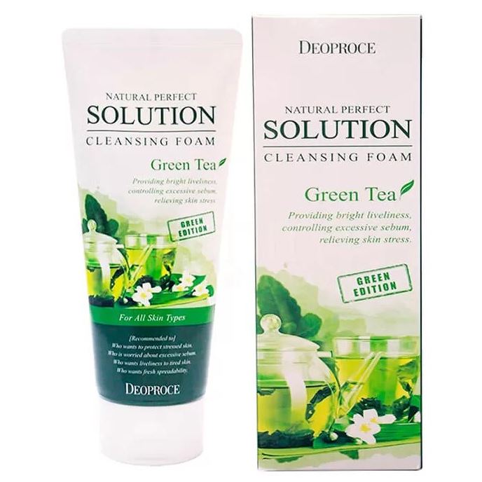 DEOPROCE NATURAL PERFECT SOLUTION CLEANSING FOAM GREEN EDITION GREENTEA