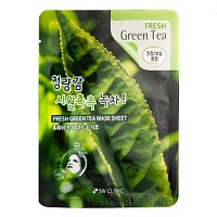 3W CLINIC Fresh Green Tea Mask Sheet Увлажняющая тканевая маска с экстрактом зеленого чая 23мл - оптом
